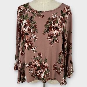 Peasant Womens Floral Bell Sleeve Keyhole Back Top M Cottage Core Boho Flowy